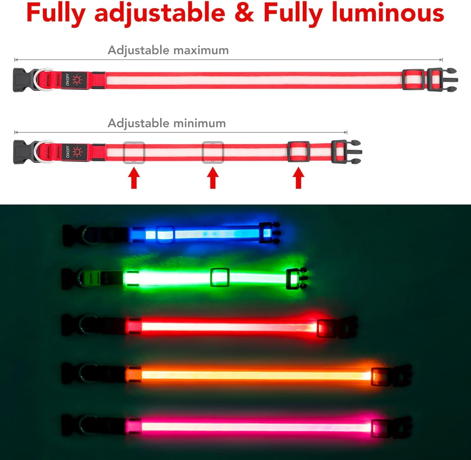 Waterproof IPX7 Design on LED Dog Collar