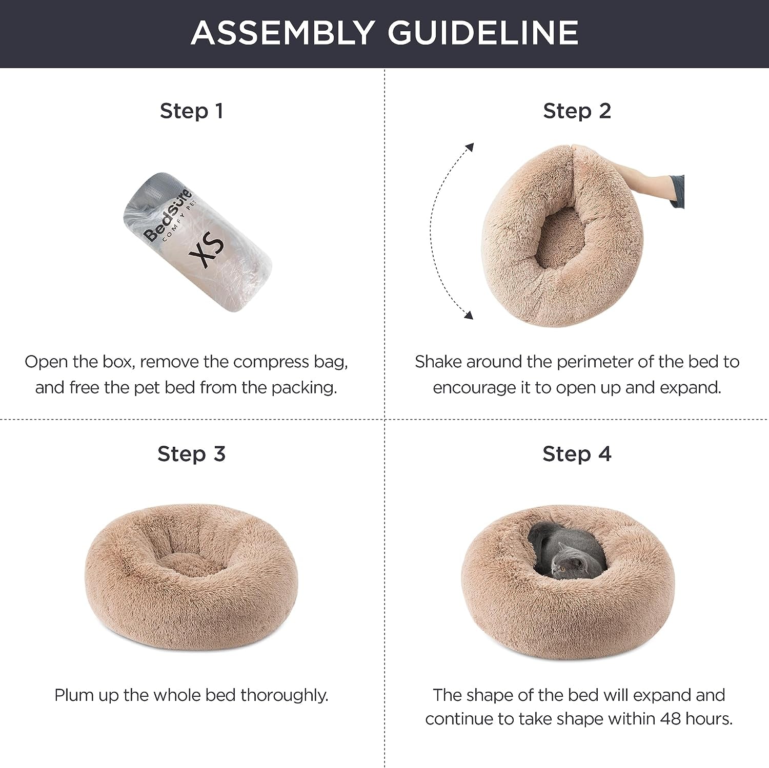 Cozy Plush Donut Bed for Cats up to 15 lbs