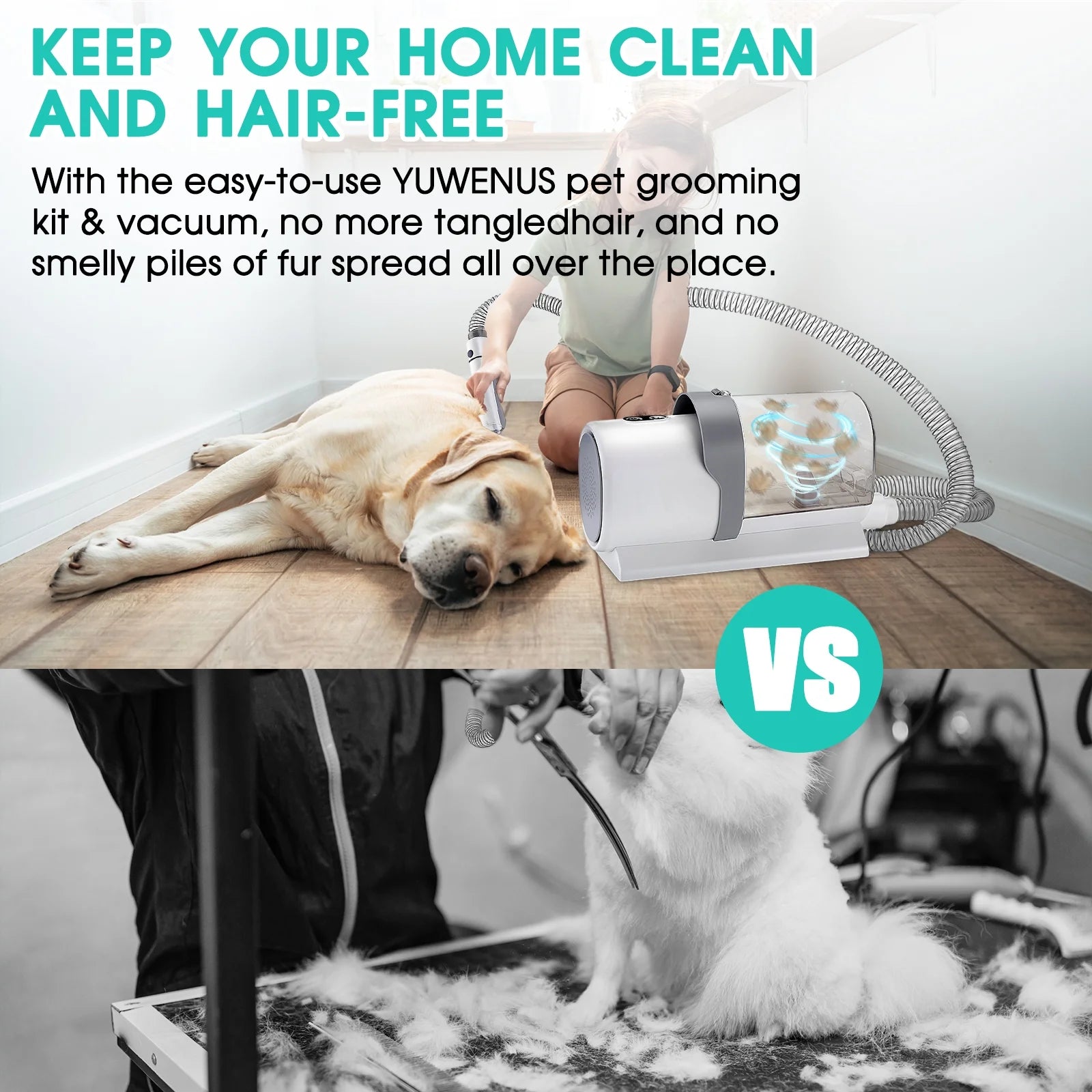 Pet Grooming Vacuum Kit with adjustable suction in use