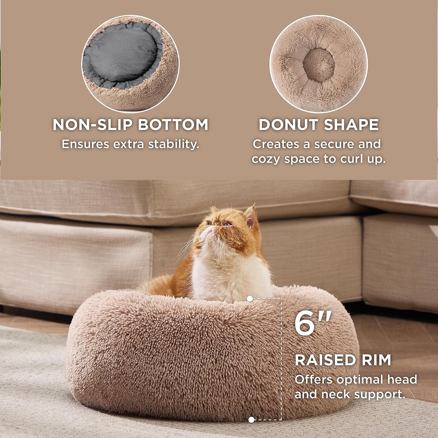 Anti-Slip Bottom of Cozy Plush Pet Bed