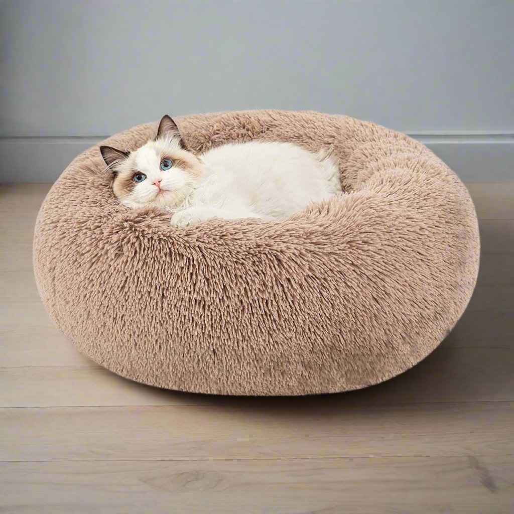 Cat in Cozy Plush Donut Pet Bed