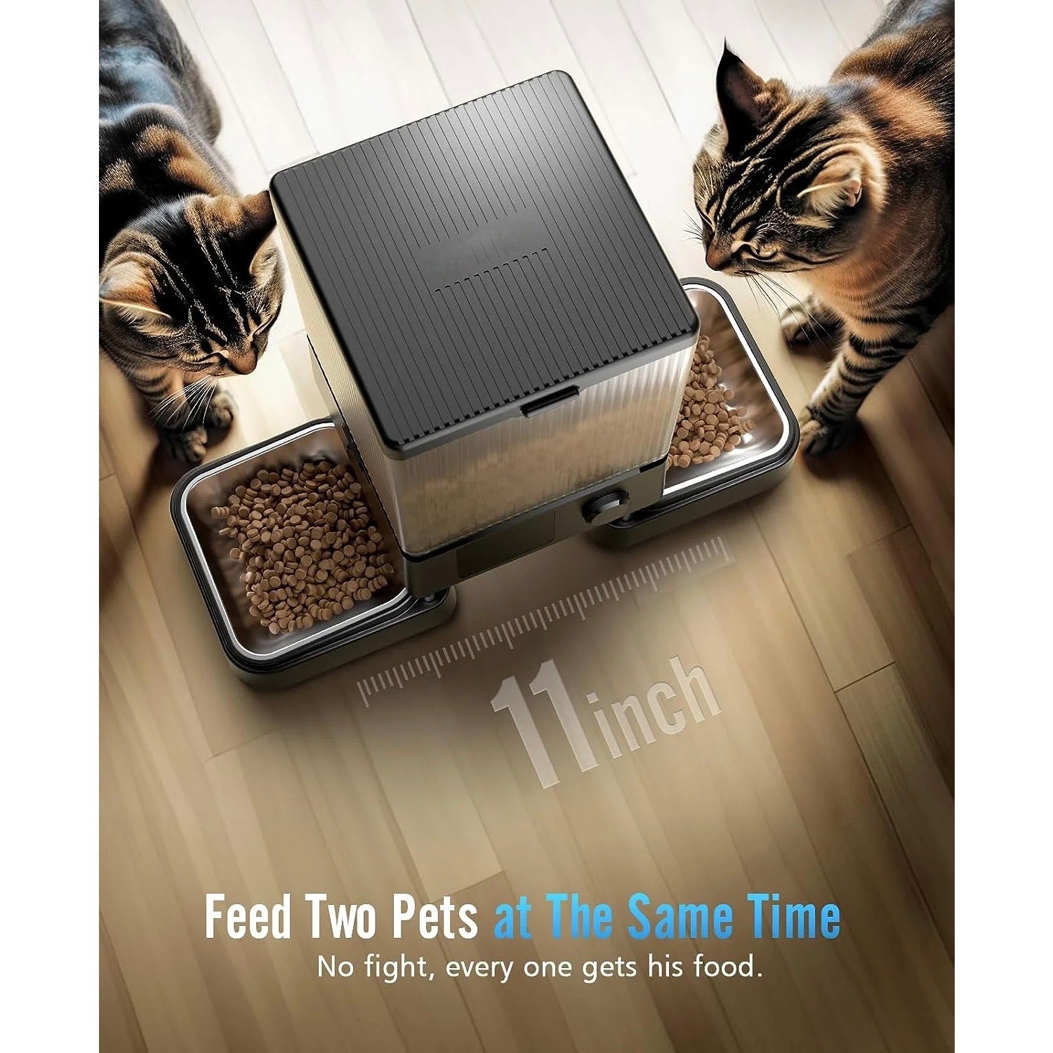 Dual-Pet Smart Feeder with 5L capacity and cats eating