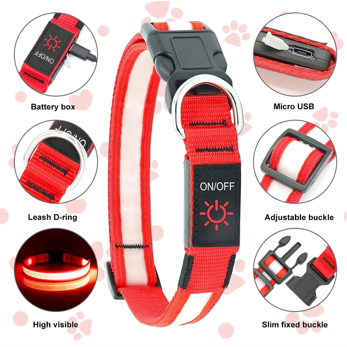 Three Lighting Modes on LED Dog Collar