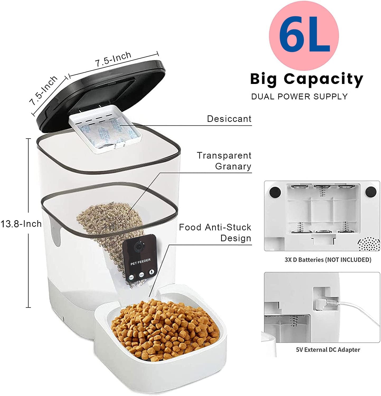 Smart Pet Feeder with 1080P night vision for cats and dogs