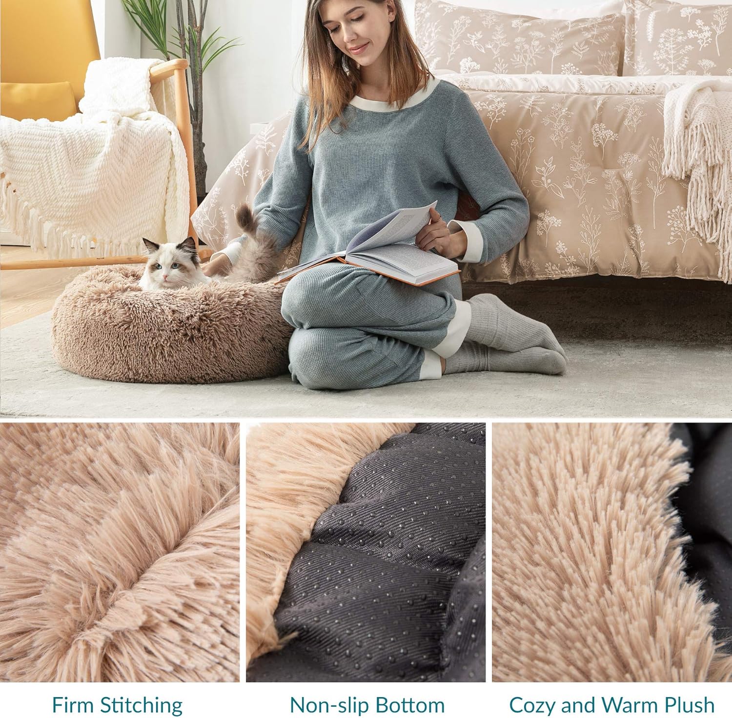 Close-up of Plush Fabric on Donut Pet Bed