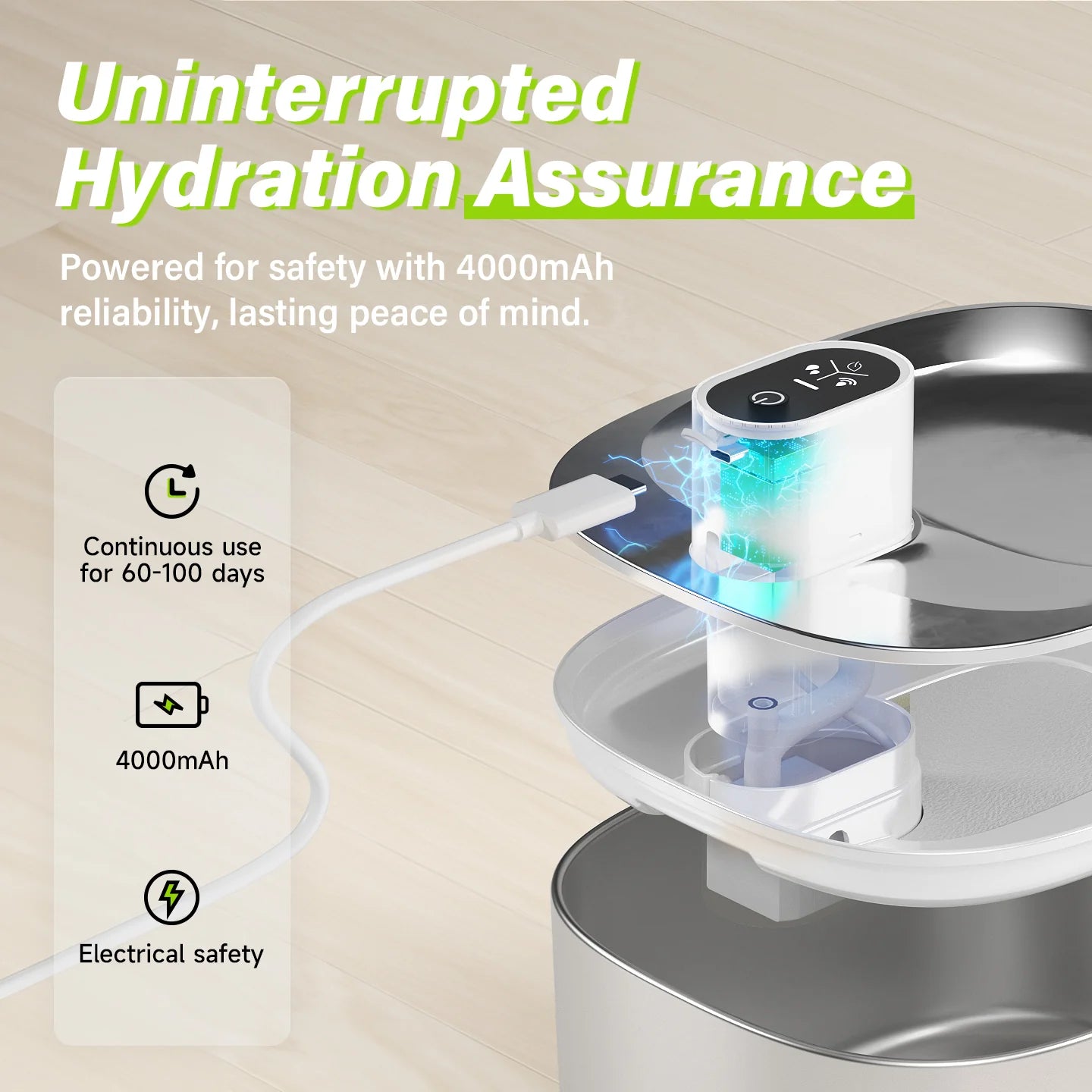 100-Day Battery on Smart Pet Fountain