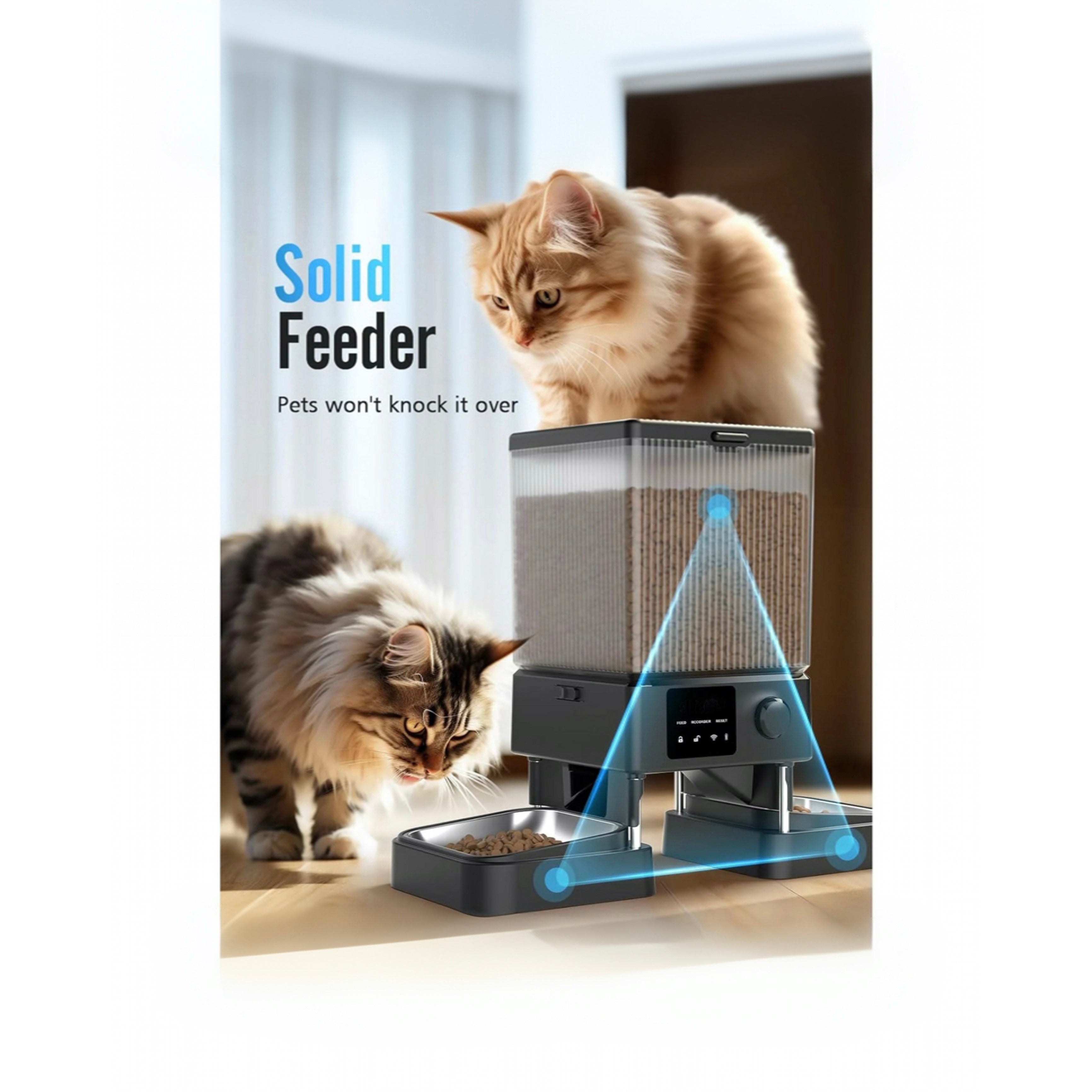 Dual-Pet Smart Feeder with 5L capacity and cats eating