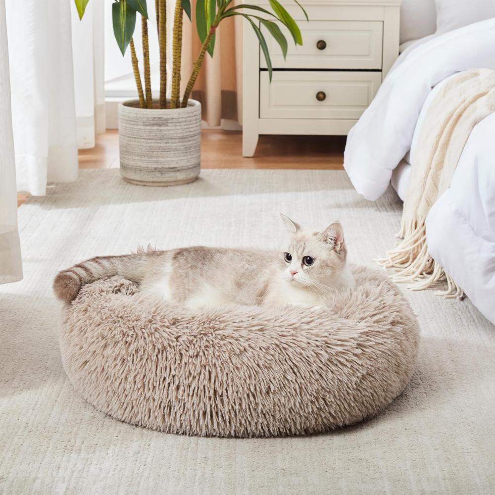 Cozy Plush Donut Bed for Cats up to 15 lbs