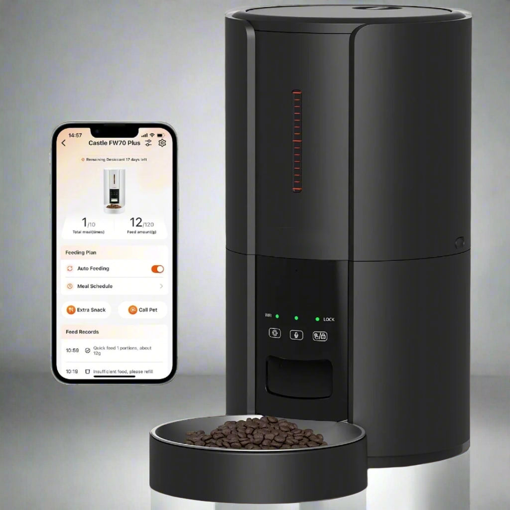 Black Smart Pet Feeder with Wi-Fi for cats and dogs