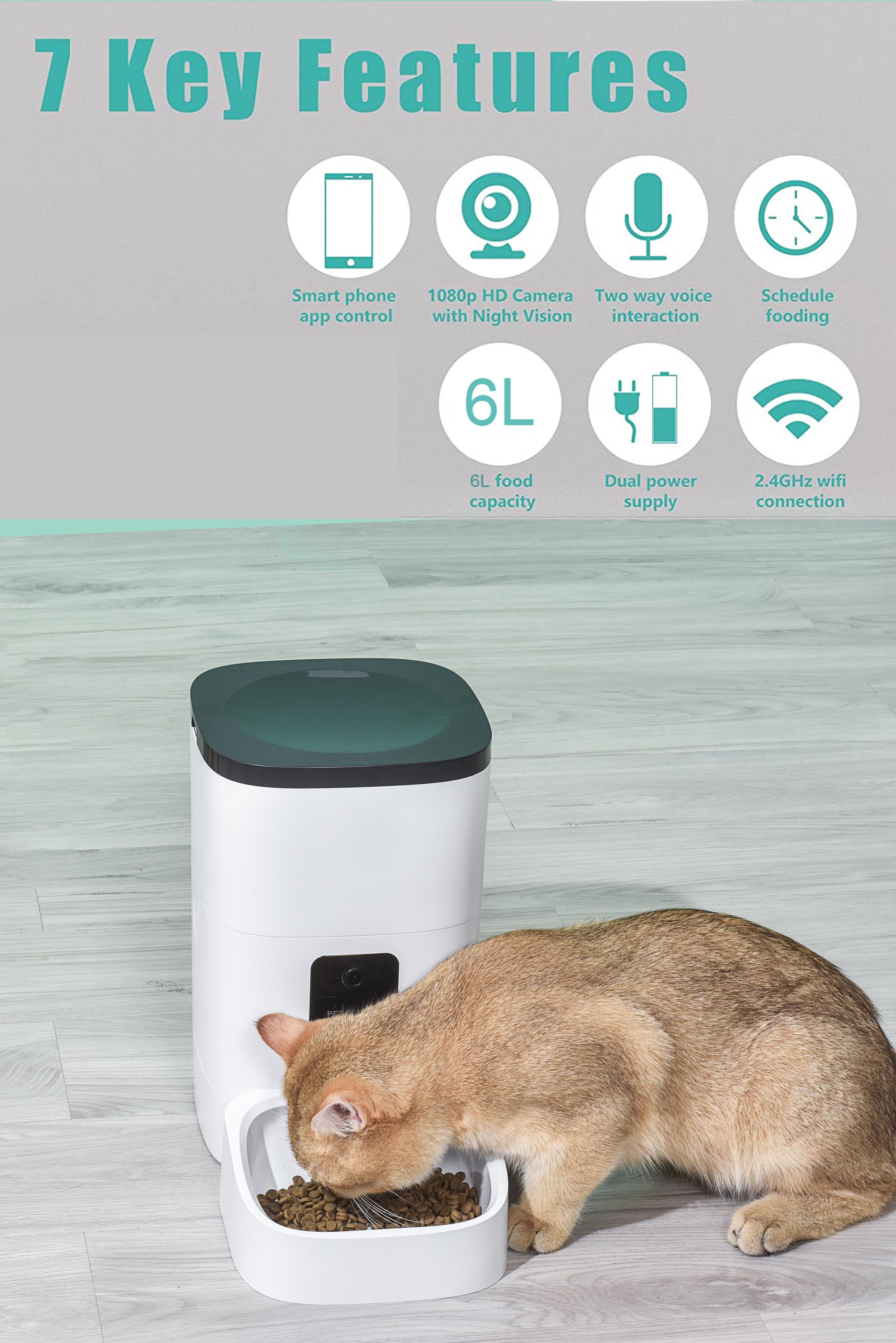 Smart Pet Feeder with two-way audio and Wi-Fi app control