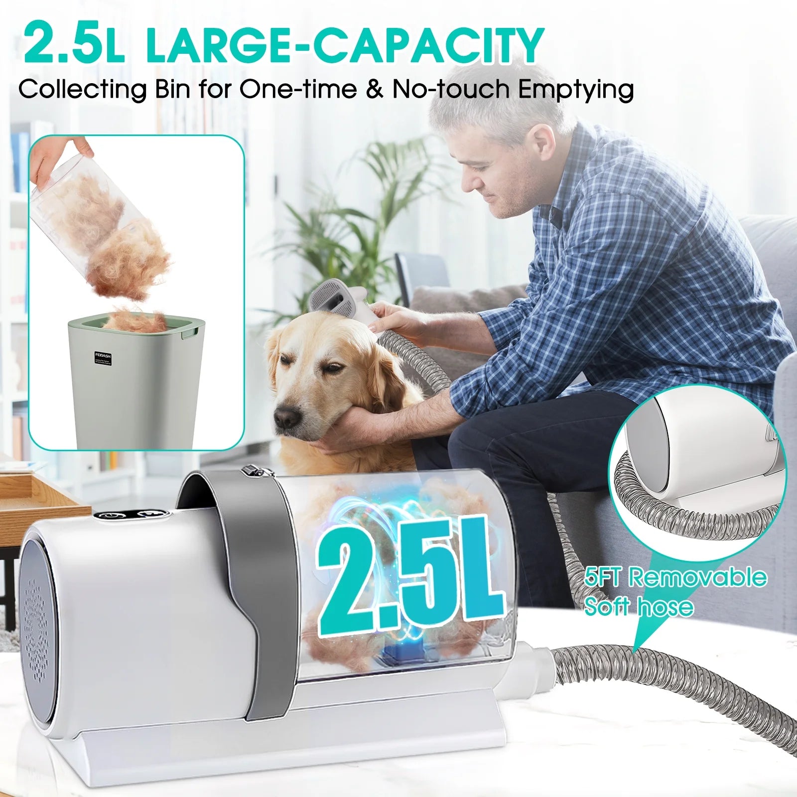 Pet Grooming Vacuum Kit with adjustable suction in use