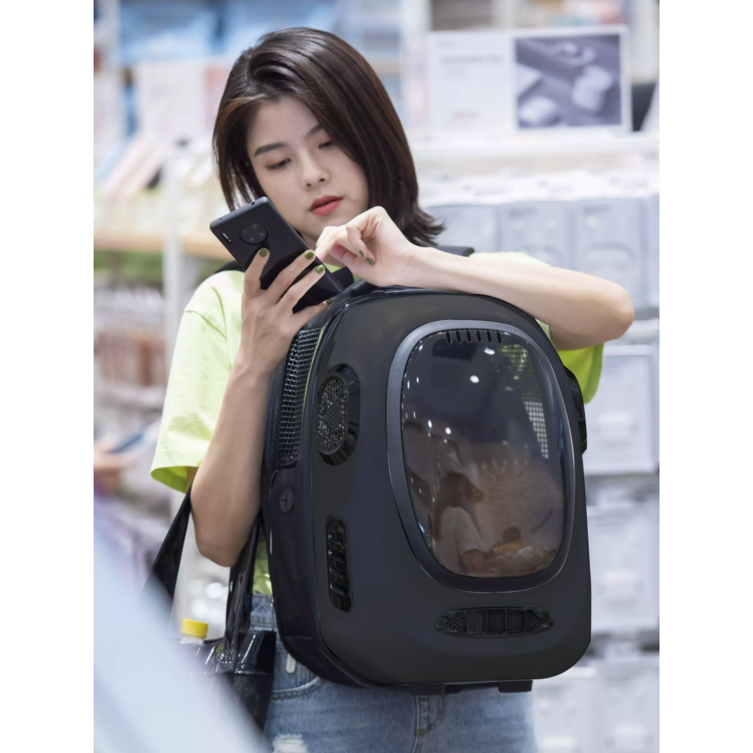 Trekpod Smart Pet Carrier Backpack for Cats, Small Dogs and Puppies Upto17 Lbs, Intelligent Temperature Control, App- Enabled with 5V USB Portable Outlet, Hiking & Outdoor Use (Black)